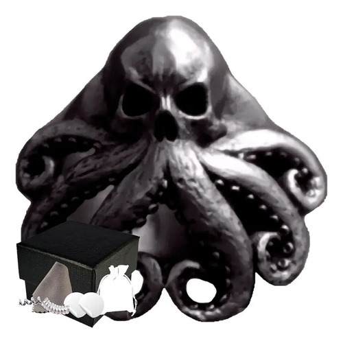 Combo Anillo Gótico Pulpo Calavera Acero Inoxidable