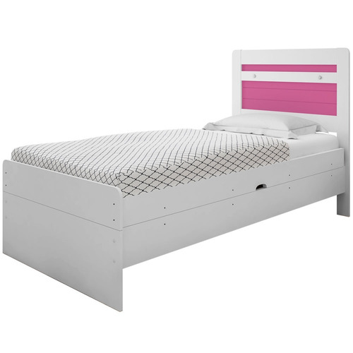 Cama Baú Solteiro Larissa Branco E Rosa