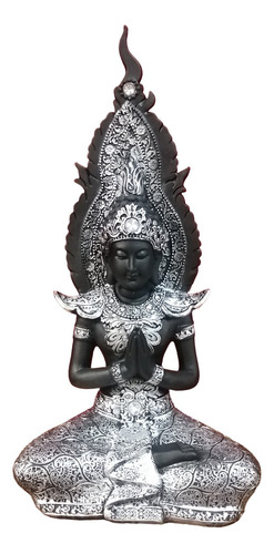 Adorno Figura Buda Reina Gold Negra Plateada 30cm De Altura.