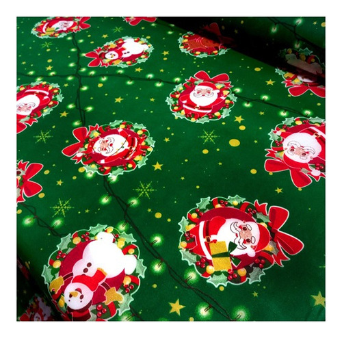  Tnt Estampado Natal Luz Noel E Rena Verde 4,00m X 1,40m