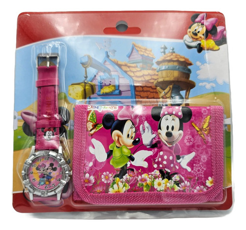 Kit Relógio Analógico E Carteira Infantil Mickey E Minnie