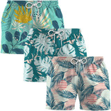 Kit 3 Short Masculino Praia Bermuda Estampada Secagem Rápida