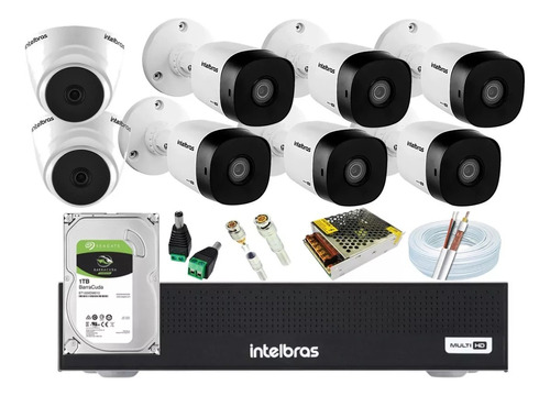 Kit 8 Cameras Intelbras 1120, Dvr 8 Canais 1008c, Hd 1 Tera