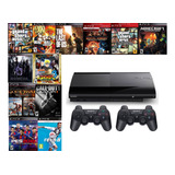 Ps3 Super Slim 500 Gb 2 Controles+ 80 Jogos Originais