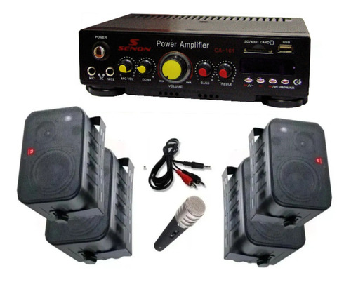 Musica Funcional Amplificador Usb + 4 Parlantes + Microfono