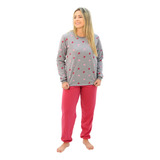 Pijama Moletinho Feminino Quentinho Flanelado Manga Longa