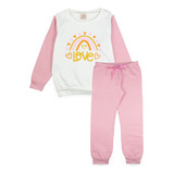 Conjunto Infantil Feminino Moletom Love Creme 0043 - Laluna