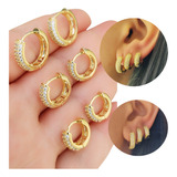 Brinco Trio De Argolas Cravejadas Zirconia Banhado Ouro 18k