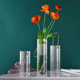 Trio Vasos Decor De Vidro Com Alças Douradas De Metal Decora