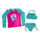 Kit 3 Peça Blusa Pro Uv 50 + Biquíni + Top Infantil 