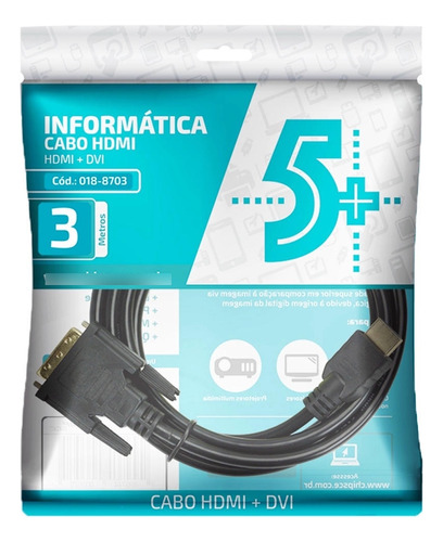 Cabo Hdmi Para Dvi-d 24+1 3 Metros Chip Sce