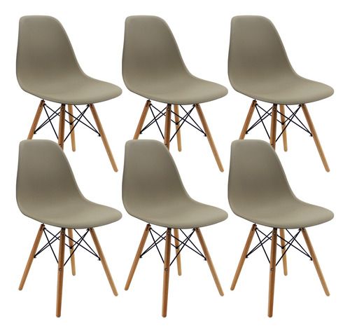 Kit 6 Sillas  Eames Patas En Madera Para Comedor - Sala