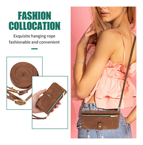 Capa De Carteira De Couro Crossbody Com Zíper Com Cordão Par