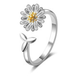 Anillo Flor Margarita Ajustable Plateado / Todojoyas