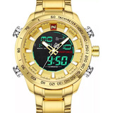 Relógio Masculino Naviforce Militar Esportivo Original Cor Da Correia Dourado Cor Do Bisel Dourado Cor Do Fundo Preto E Dourado