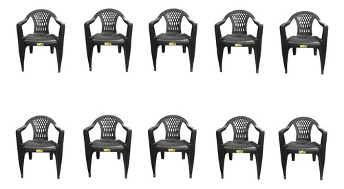 10 Sillones Plasticos Reforzados Antideslizantes Savoy Negro