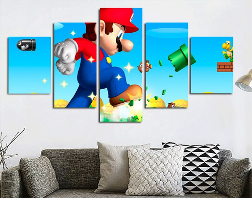 5 Cuadros Canvas New Super Mario Bros Nintendo Gaming Arte