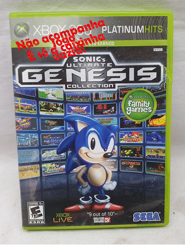 Caixa Vazia - Sonic Ultimate Genesis Collection Xbox 360