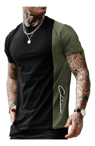 Playera Hombre Manga Corta Negra Camisetas Lycra Estampado