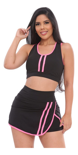 Conjunto Fitness Short Saia E Top Com Bojo Roupa De Academia