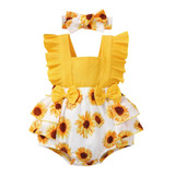 Pañalero De Bebé Niñas Con Estampado De Girasol Y Diademas