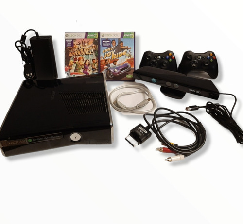 Xbox 360 Slim 228gb Con Kinect +2 Controles Negros +2 Juegos