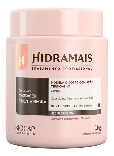 Creme Para Massagem Modeladora Hidramais Pimenta Negra 1kg Tipo De Embalagem Pote