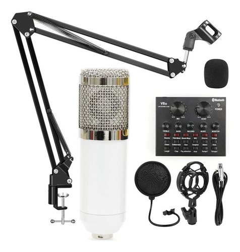 Microfono Condensador Soporte Brazo Tarjeta Sonido V8