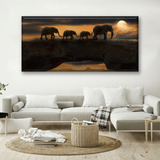 Cuadro Canva Decorativo Familia De Elefantes 50x100 Cm