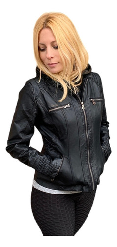 Campera Cuero Eco Moto Rockera Mujer Importada Way Voo