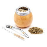 Handmade Calabaza Mate Set Incluye Paja (bombilla), Marrn Cl