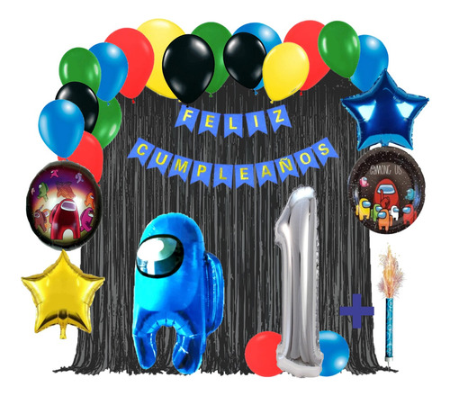 Kit Globos Compatible Con Fiesta Temática Among Us Azul