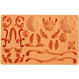 Molde De Silicon Diseño Plantas Y Flores Wilton Color Naranja