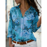 En Stock Camisa Con Estampado Floral Y Cuello En V De Manga