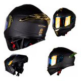 Casco Kov Abatible Thunder Negro/ Dorado Certificado Dot