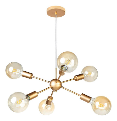 Lustre Para Sala Moderno Dourado 6 Lâmpadas Pendente Sputnik 127v/220v