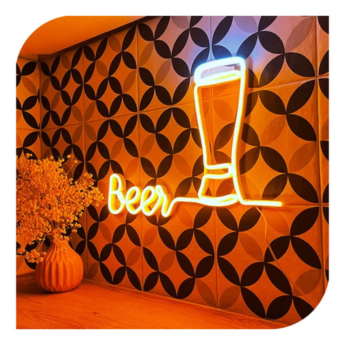 Painel Luminoso Neon Led  Beer Cerveja Luminária Bar Copo