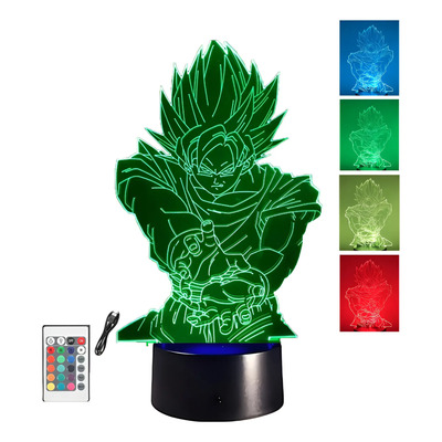 Goku Kame Hameha Lampara Led 3d Ilusión Touch Control 16colo Negro Transparente
