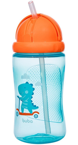 Garrafa Infantil Buba Com Canudo Silicone 340ml Azul Rosa