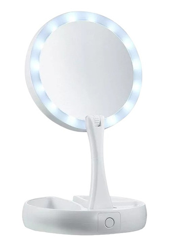 Espejo Luz Led Plegable Para Maquillaje Aumento 10x Redondo