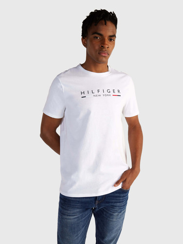 Playera Blanca Con Logo Tommy Hilfiger Estampado Hombre