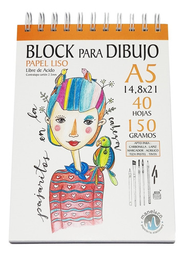 Block Para Dibujo A5 De 150 Grs X 40 Hojas Blanco Liso
