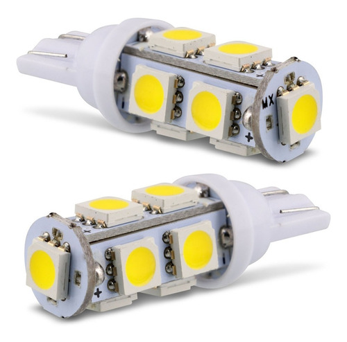 Par Lâmpada Led T10 9smd5050 9 Leds 4,5w Branca 12v