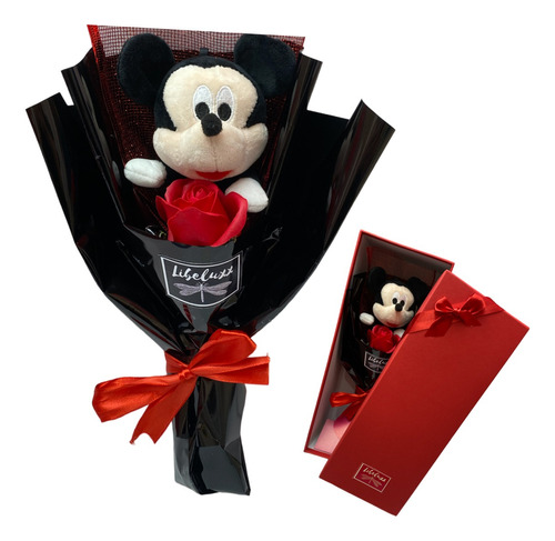 Ramo De Peluche Mickey Mouse+caja De Regalo+rosa De Jabon