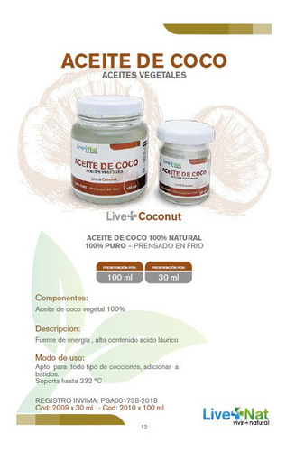 Aceite De Coco 100% Puro Prensado En Frio 100ml Comestible