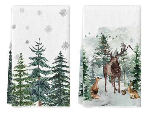 Juego De 2 Toallas De Cocina Elk Trees Snow Hello Winter De 