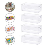 Kit 4 Organizadores Caixas Com Alça Transparente 23x11x8cm