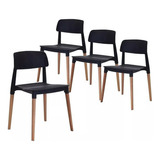 Sillas Milan X4 Madera Nórdicas Full Baires4 Color De La Estructura De La Silla Negro