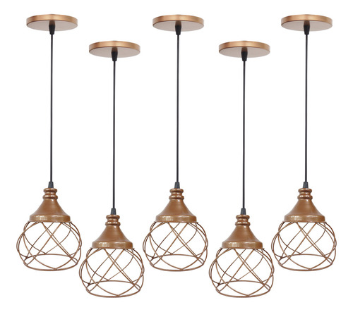 5 Lustre Pendente Aramado Esfera Balonê Cozinha Sala Cor Cobre Rose Gold