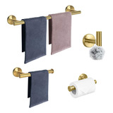 Kit Acessório Banheiro Dourado Suporte Porta Toalha 60cm 